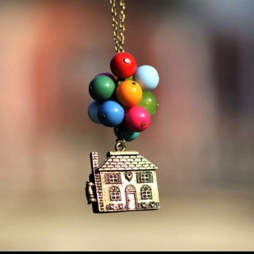 Up house balloons cartoon movie necklace opens beads whimsical kitchy New